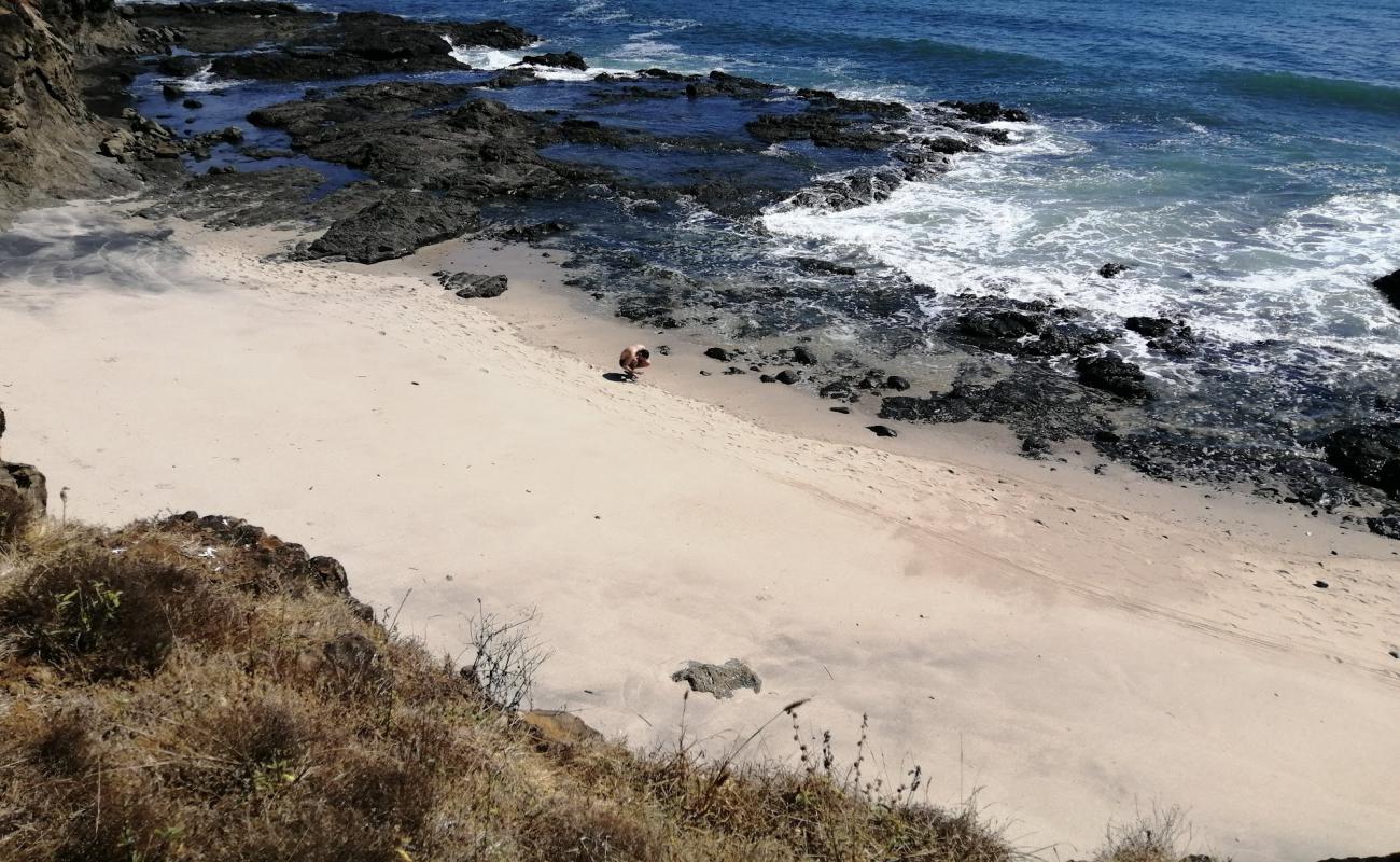 Photo de Playa Carbon avec sable gris avec roches de surface