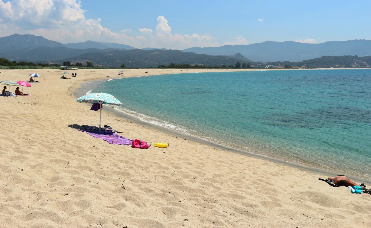 Photo de Sagone beach avec sable fin et lumineux de surface