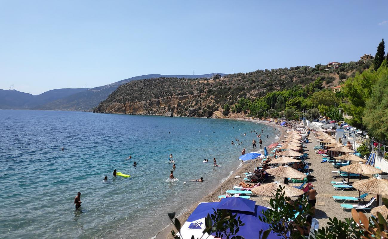 Photo de Agios Isidoros beach avec petits galets beige de surface