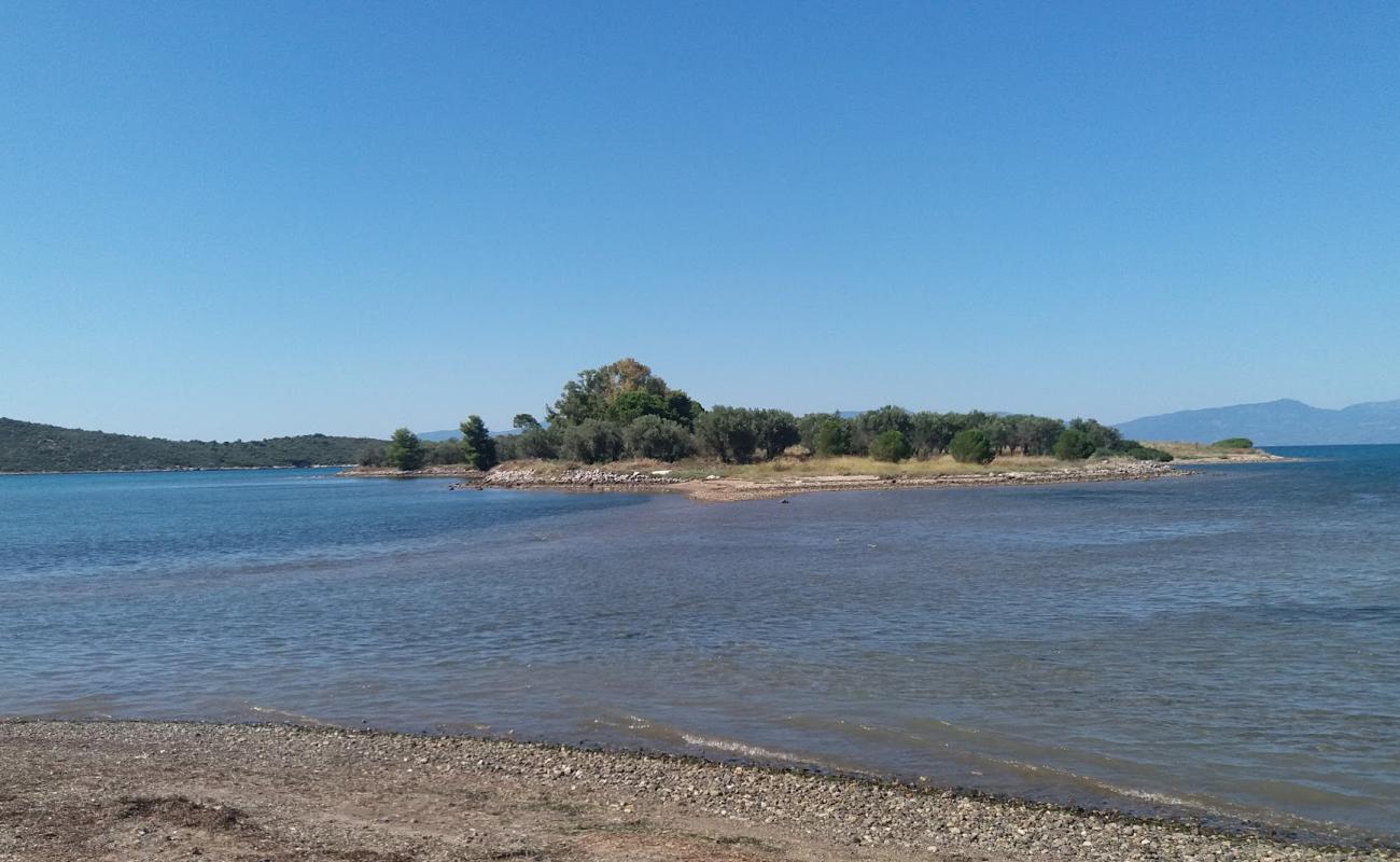 Photo de Tragana beach avec sable noir & galets de surface