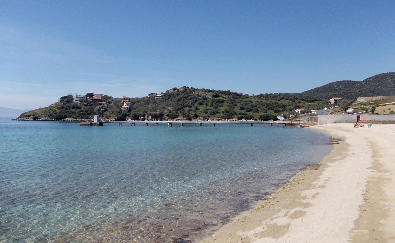 Photo de Ag. Georgios beach avec sable noir avec caillou de surface