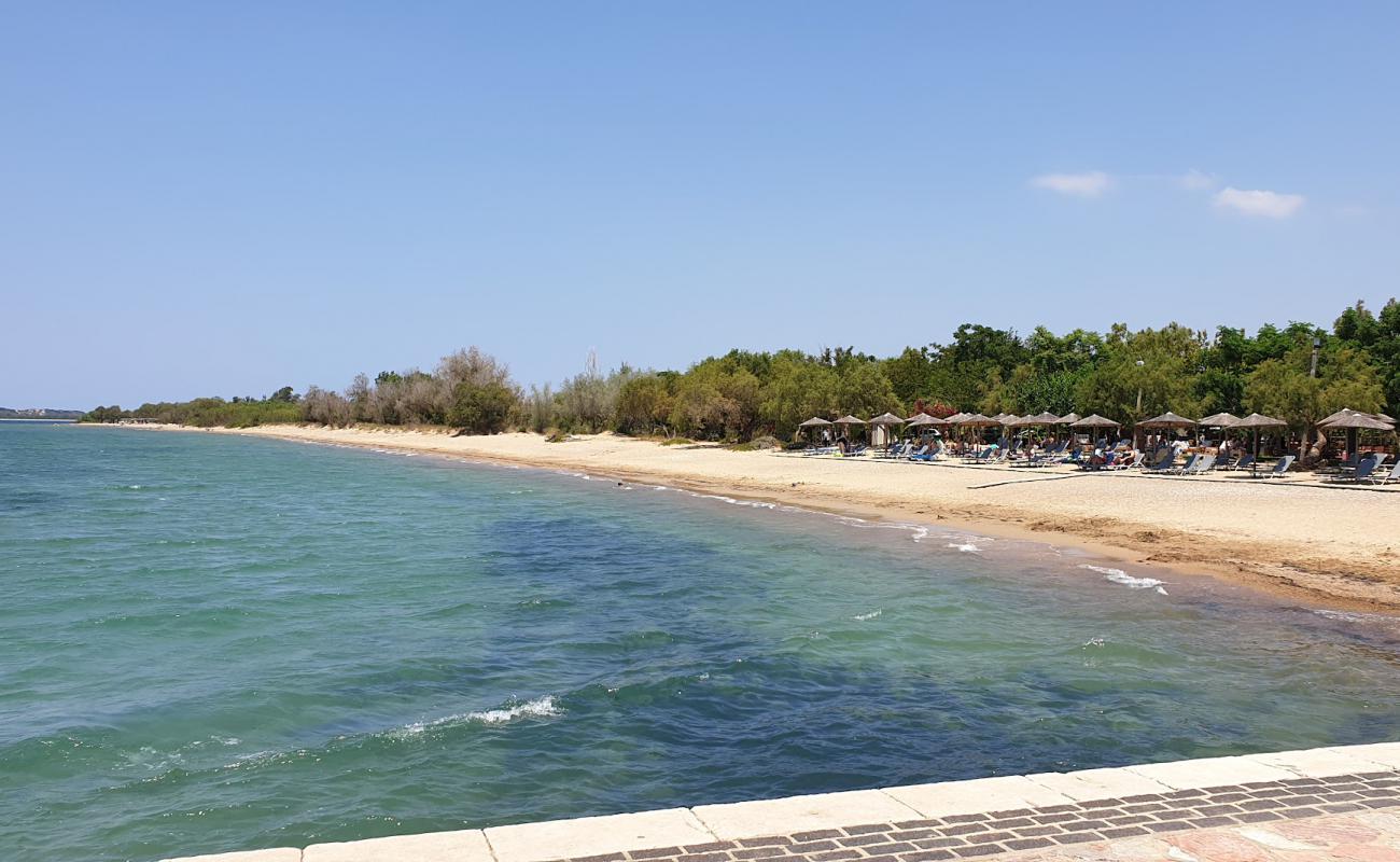 Photo de Paralia Gialova avec sable brun de surface