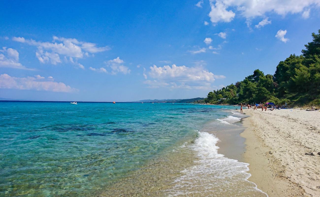 Photo de Kryopigi beach avec sable lumineux de surface