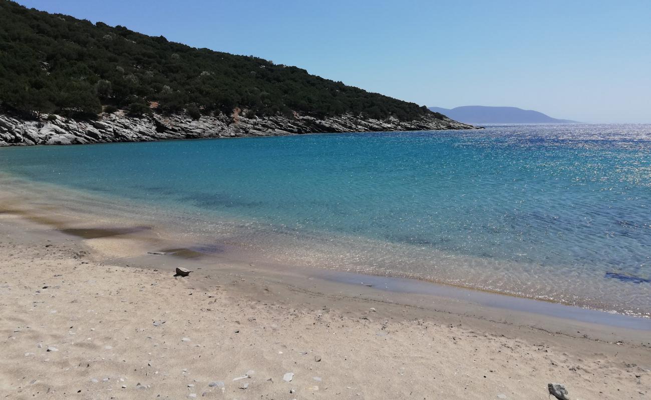 Photo de Limionas beach avec sable lumineux de surface