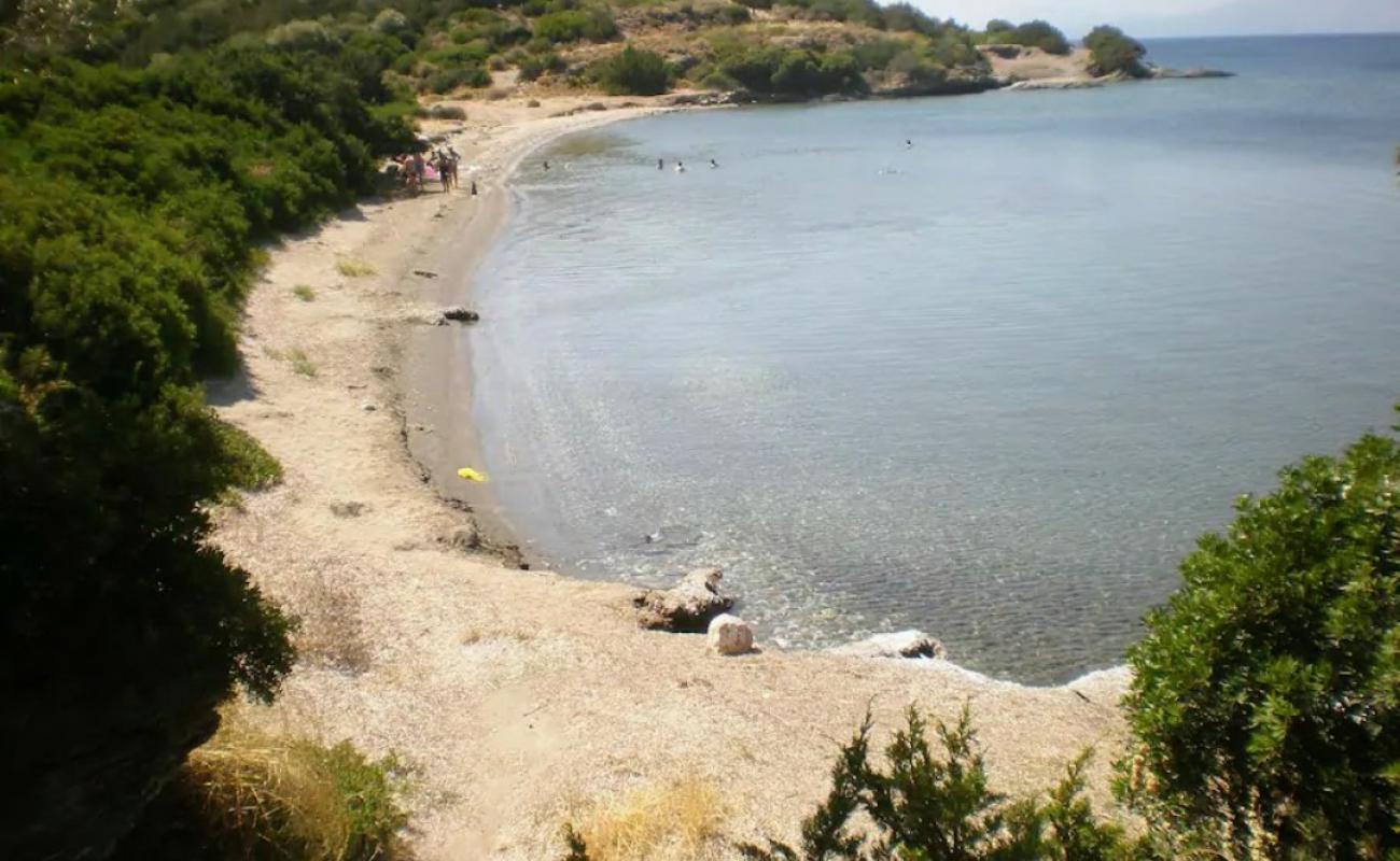 Photo de Lefka beach avec sable noir & galets de surface