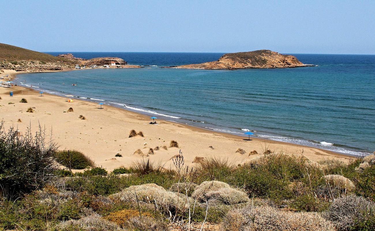 Photo de Gomati beach avec sable fin marron de surface
