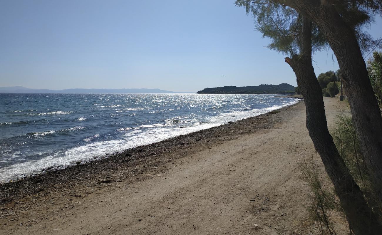 Photo de Kanoni beach avec sable clair avec caillou de surface