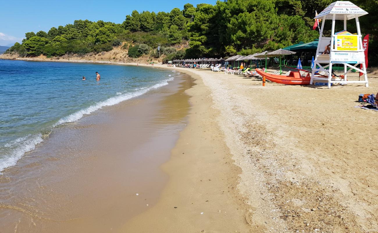 Photo de Plage Agia Eleni avec sable gris avec caillou de surface