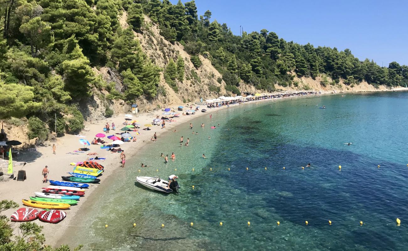 Photo de Stafilos beach avec caillou fin brun de surface