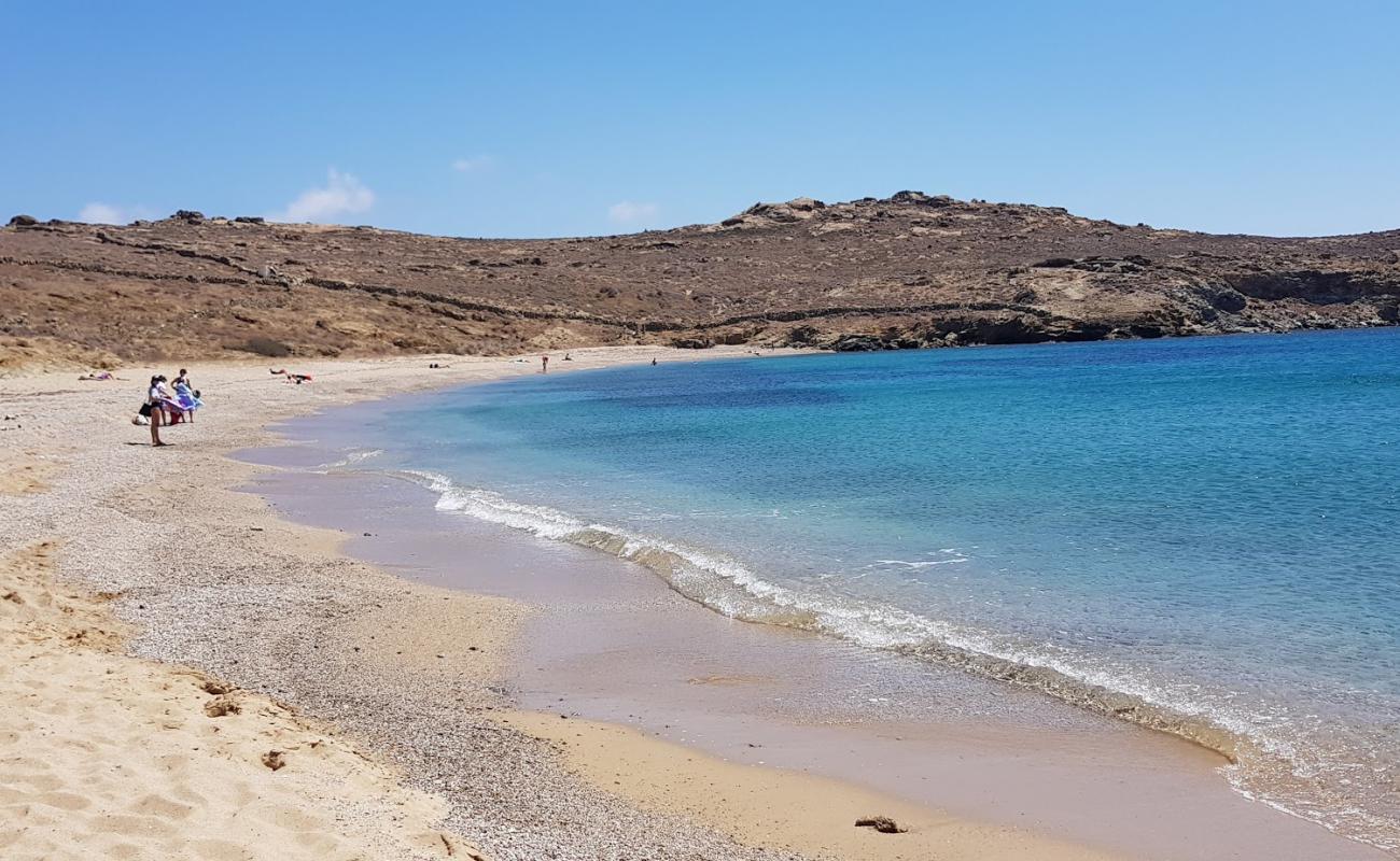 Photo de Frangias beach avec caillou fin brun de surface