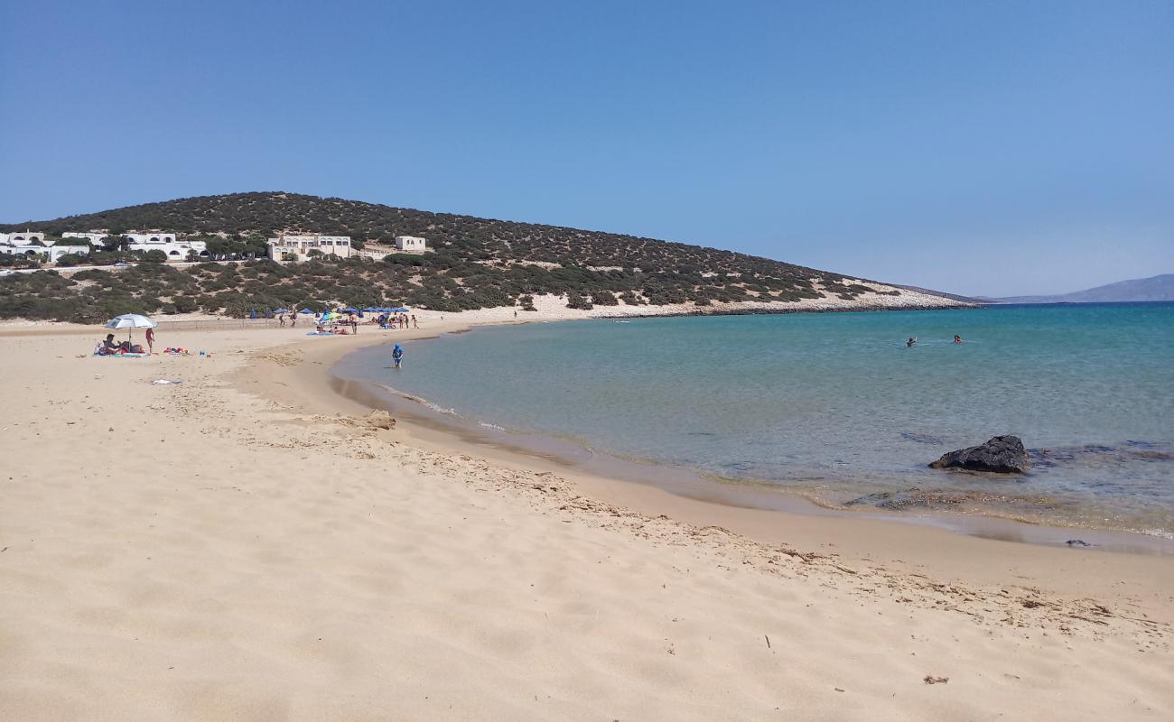 Photo de Plage de Pyrgaki avec sable fin et lumineux de surface