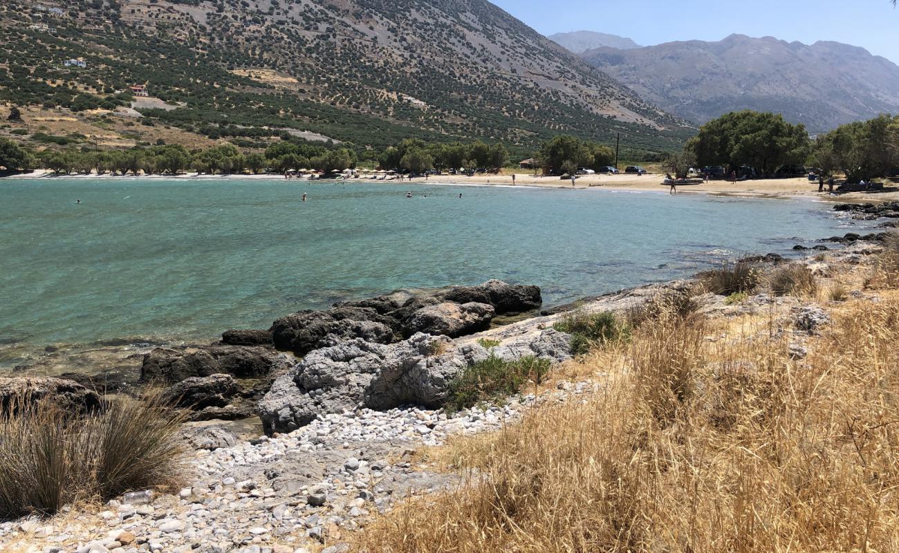 Photo de Paralia Tholou avec sable brun de surface