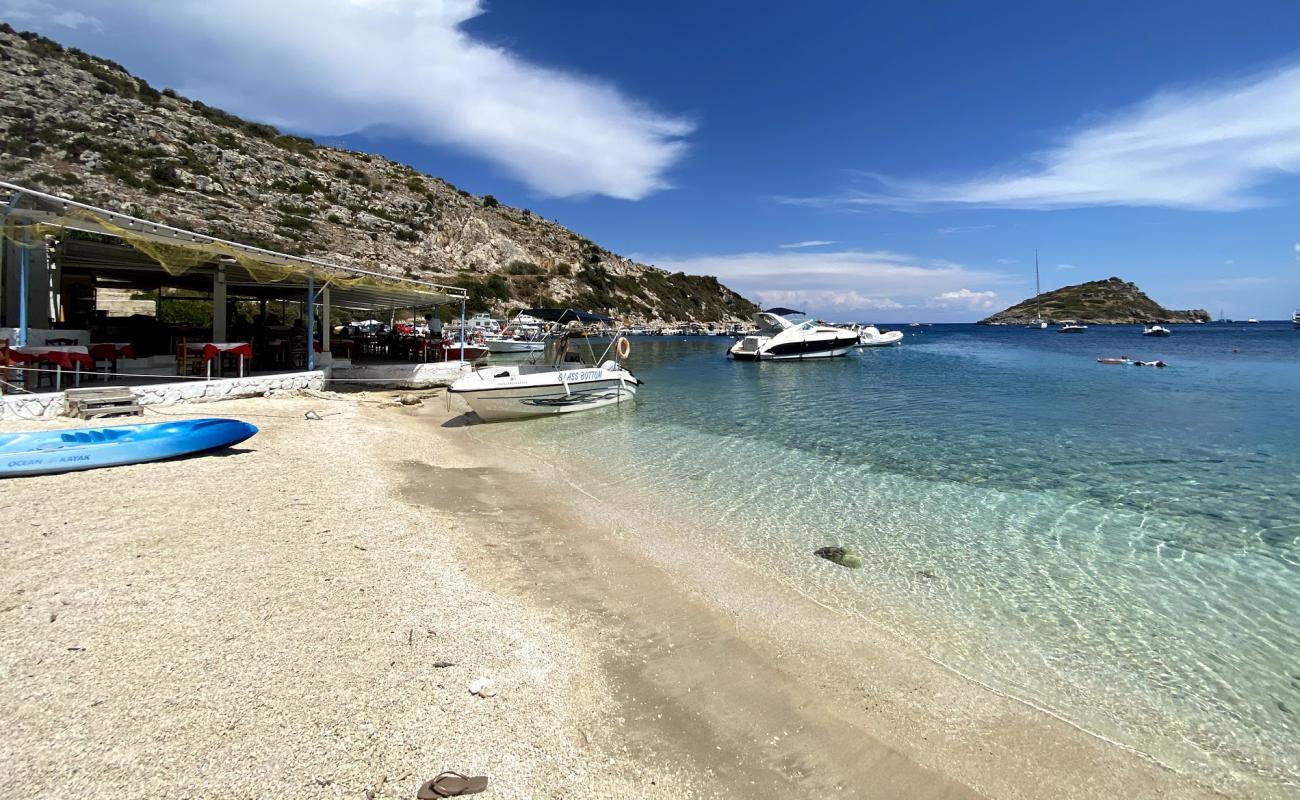 Photo de Paralia Ag. Nikolaos avec sable beige & galets de surface