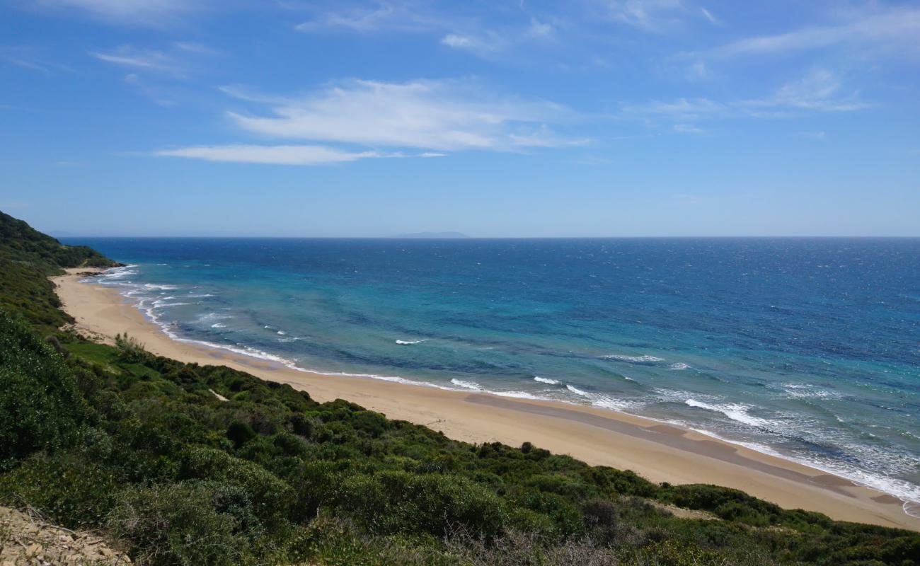 Photo de Megas Choros beach avec sable beige fin de surface