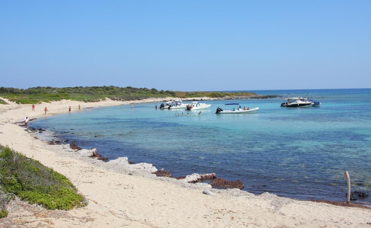 Photo de Psathoura Beach avec sable beige de surface