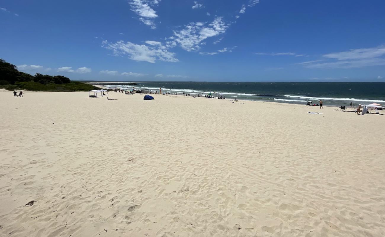 Photo de Forster Beach avec sable beige fin de surface