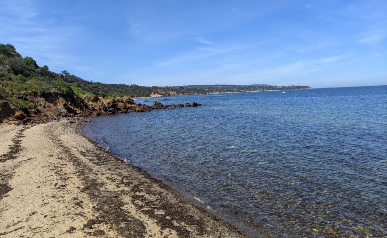 Photo de Fosters Beach avec sable gris avec roches de surface