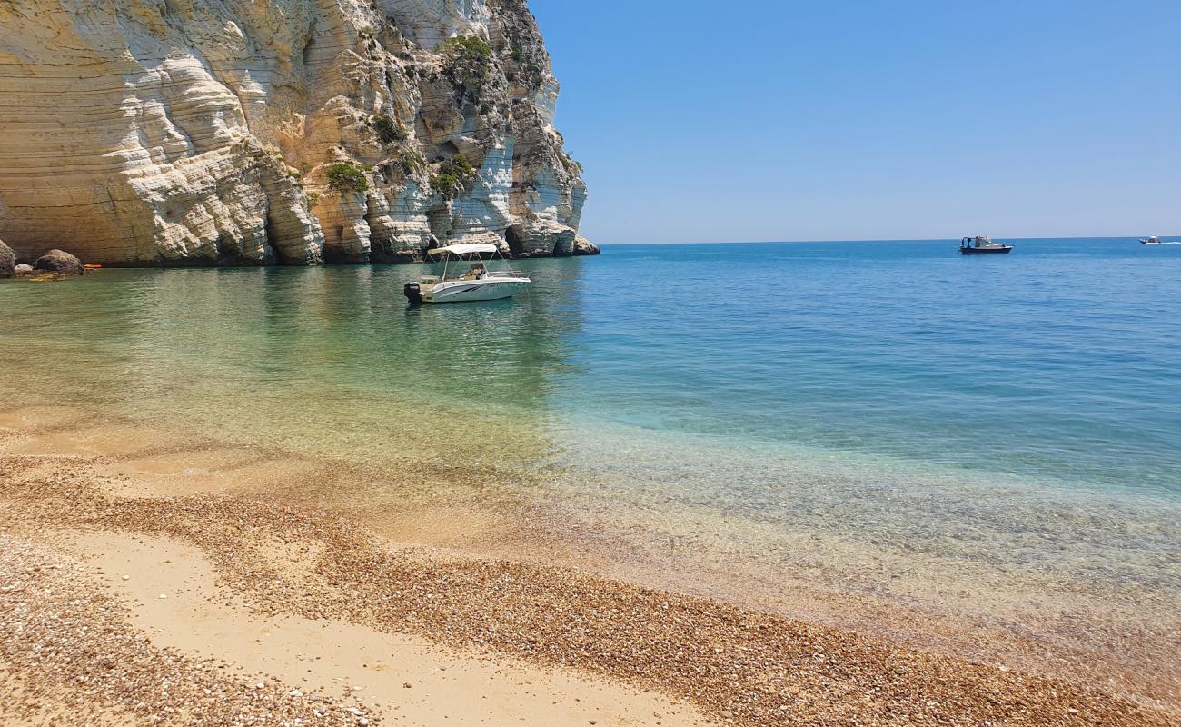 Photo de Cala dell'Aquila avec petits galets beige de surface