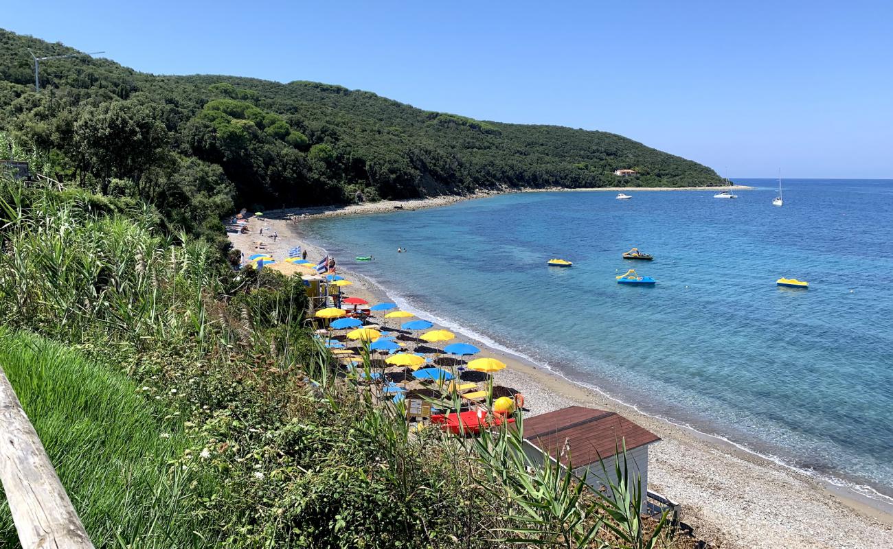 Photo de Frugoso Beach avec sable noir & galets de surface