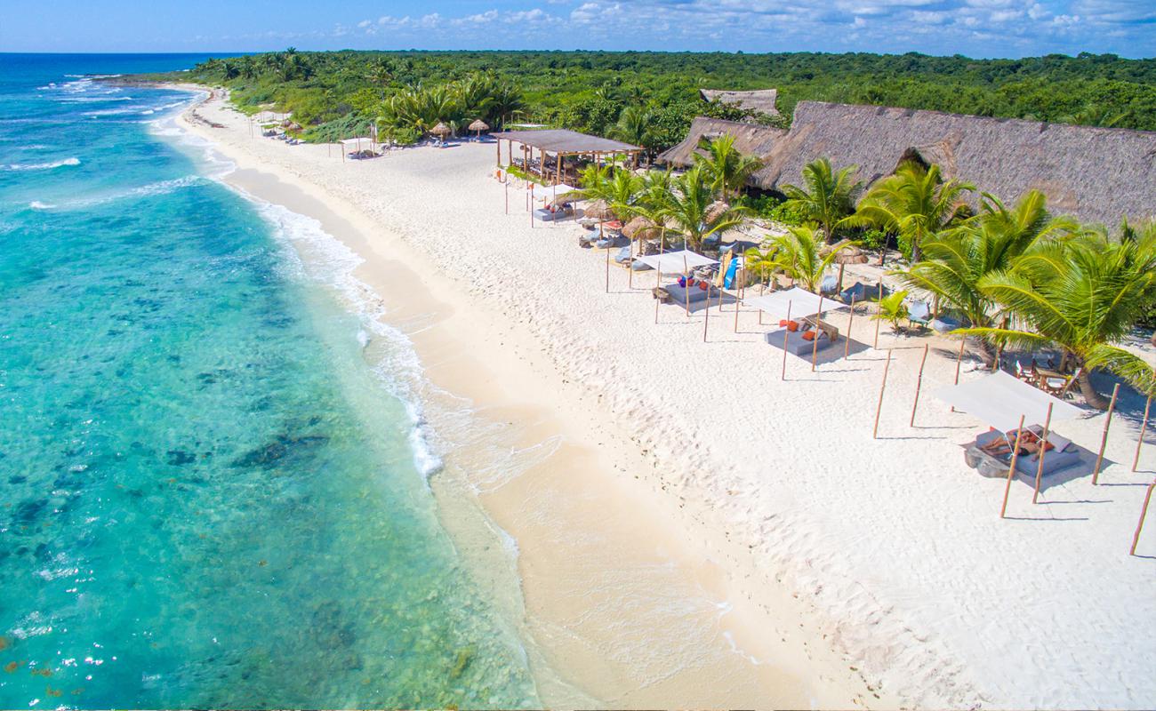 Photo de Plage de Punta Venado avec sable fin et lumineux de surface