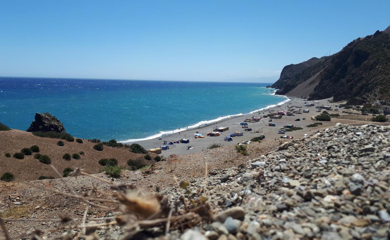 Photo de Plage Beni Baroun avec caillou fin gris de surface