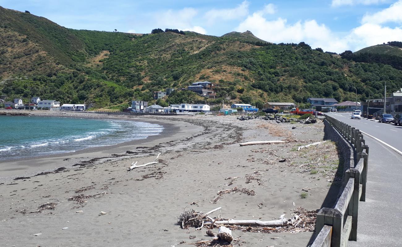 Photo de Owhiro Bay Beach avec sable gris avec caillou de surface