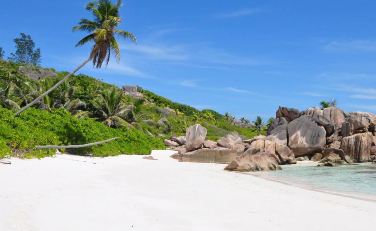 Photo de South Point Cerf Island Beach avec sable fin et lumineux de surface