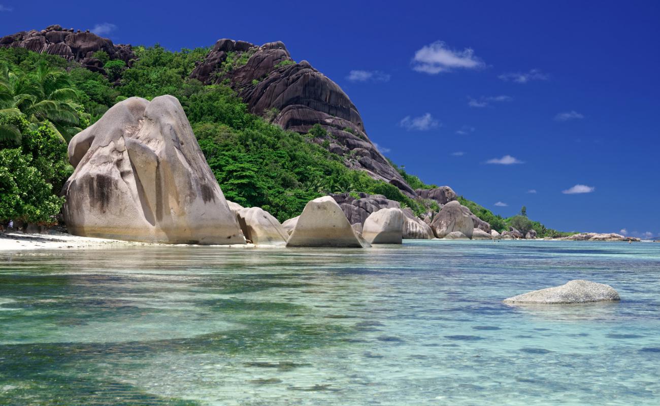 Photo de Plage Anse Source d'Argent avec sable lumineux de surface