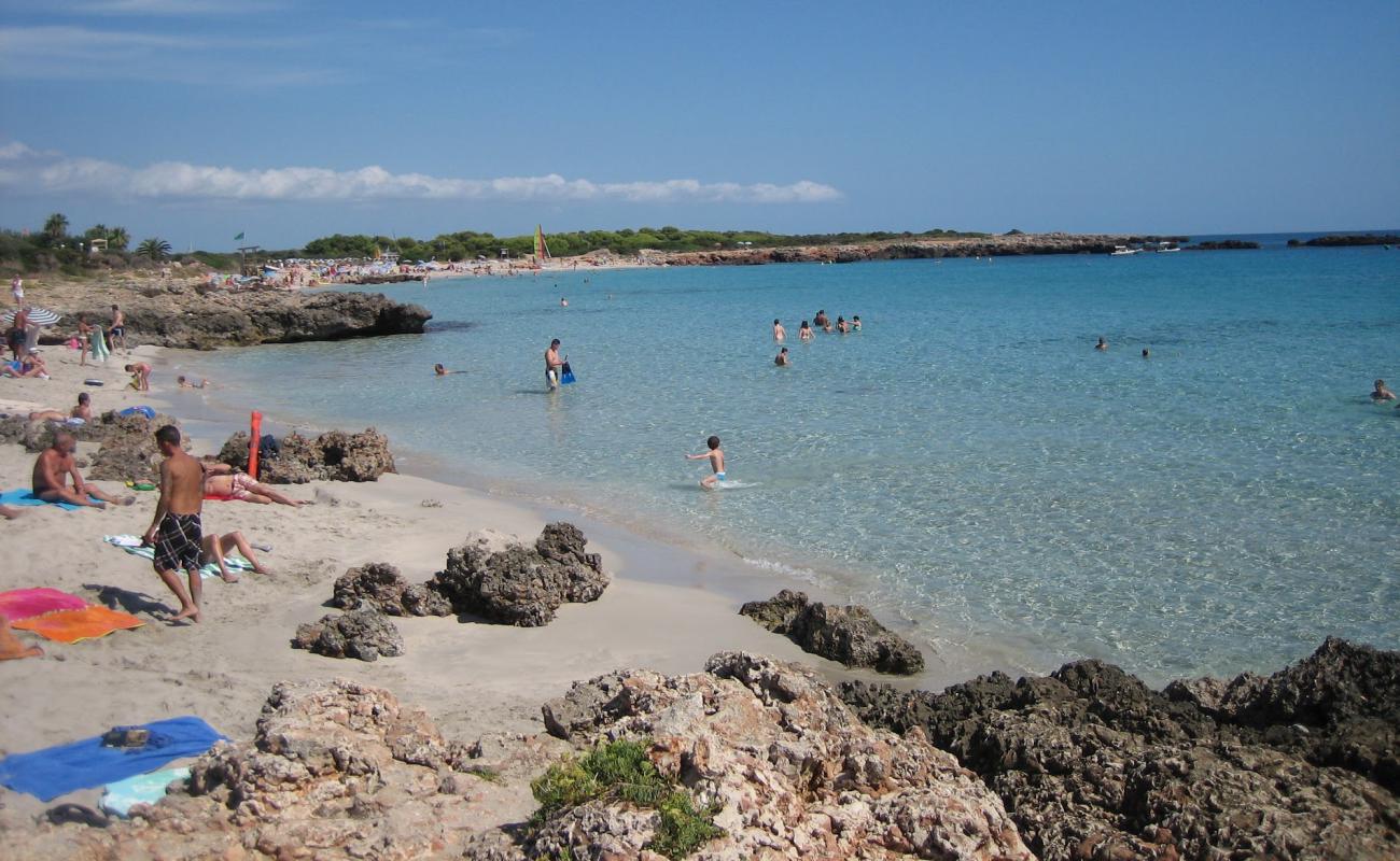 Photo de Cala Son Xoriguer avec sable fin et lumineux de surface