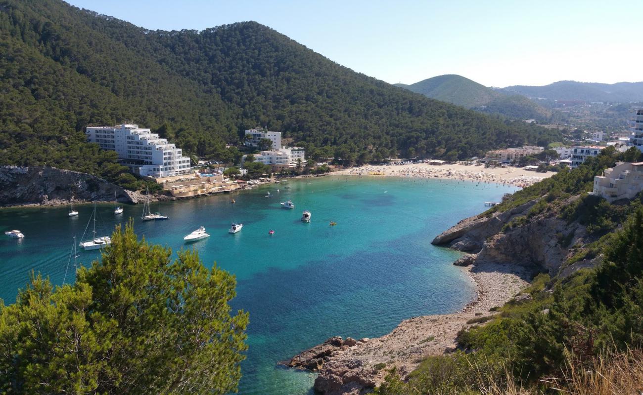 Photo de Plage de Cala Llonga avec sable fin et lumineux de surface