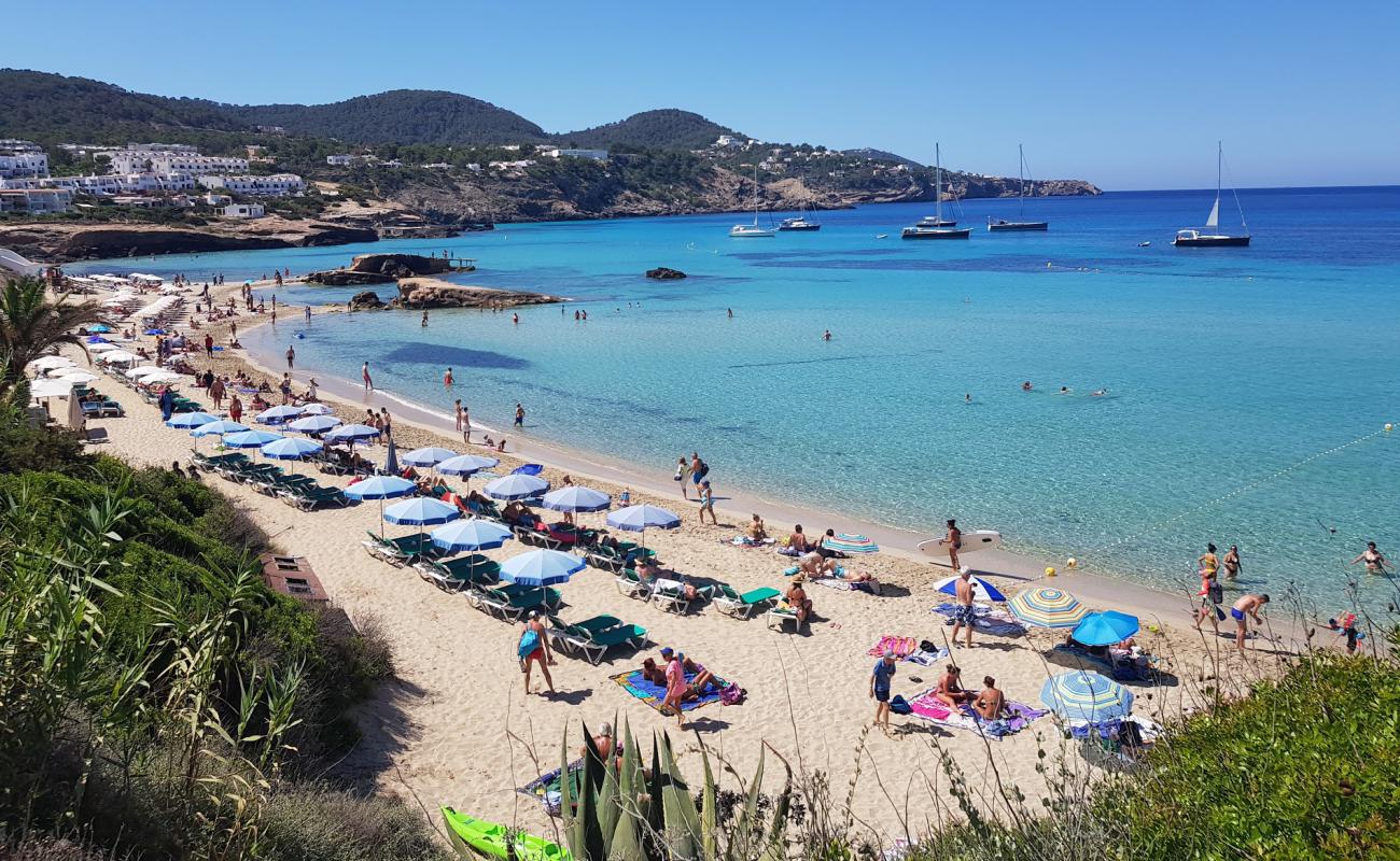Photo de Cala Tarida avec sable beige fin de surface