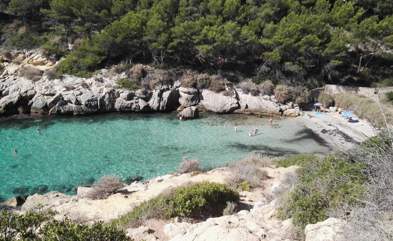 Photo de Cala Bella Dona avec sable fin et lumineux de surface