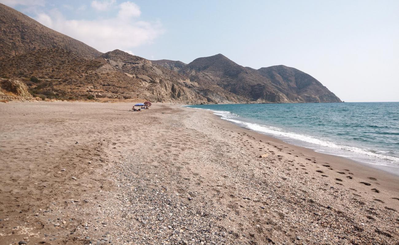 Photo de Playa el Algarrobico avec sable coquillier lumineux de surface