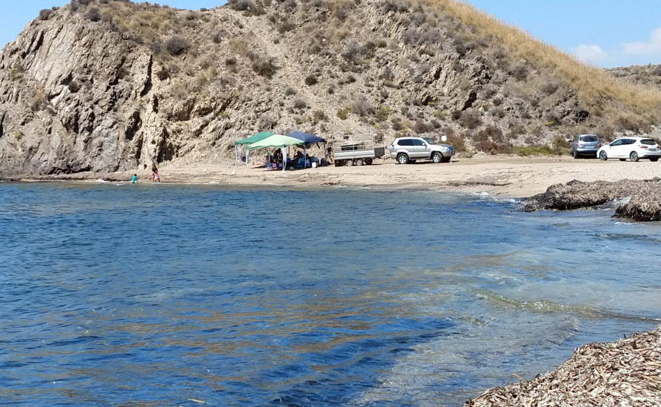 Photo de Cala del Pino avec sable coquillier brun de surface