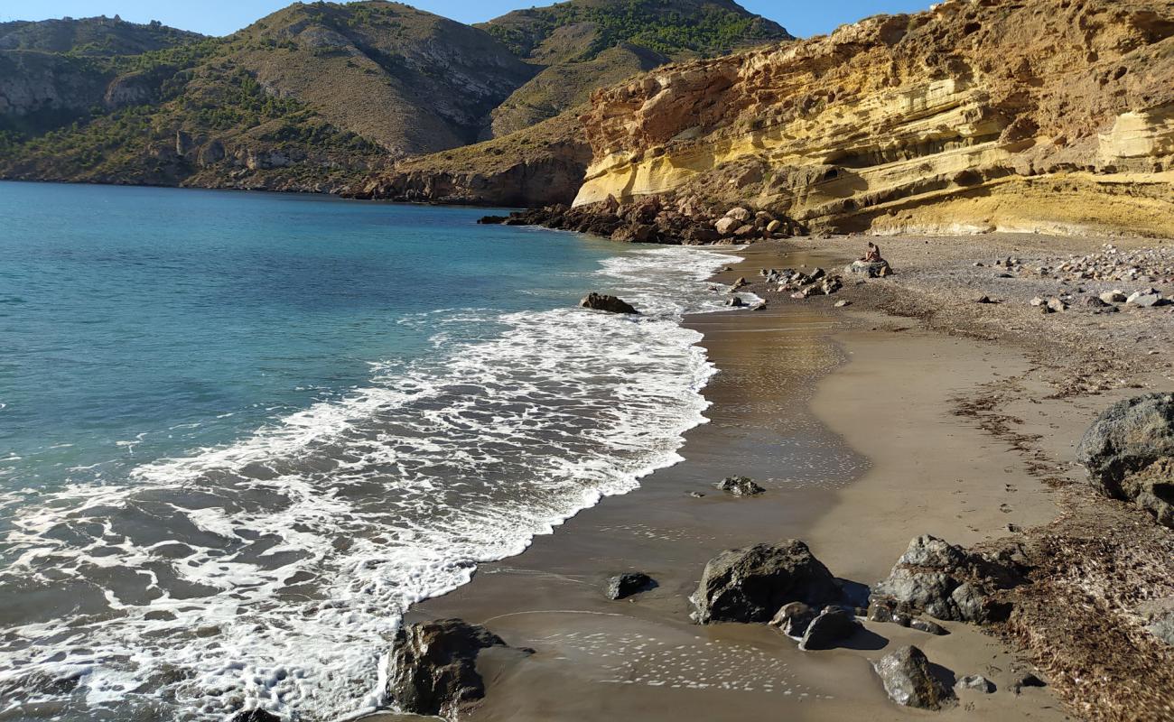 Photo de Playa de la Avispa avec sable gris avec caillou de surface