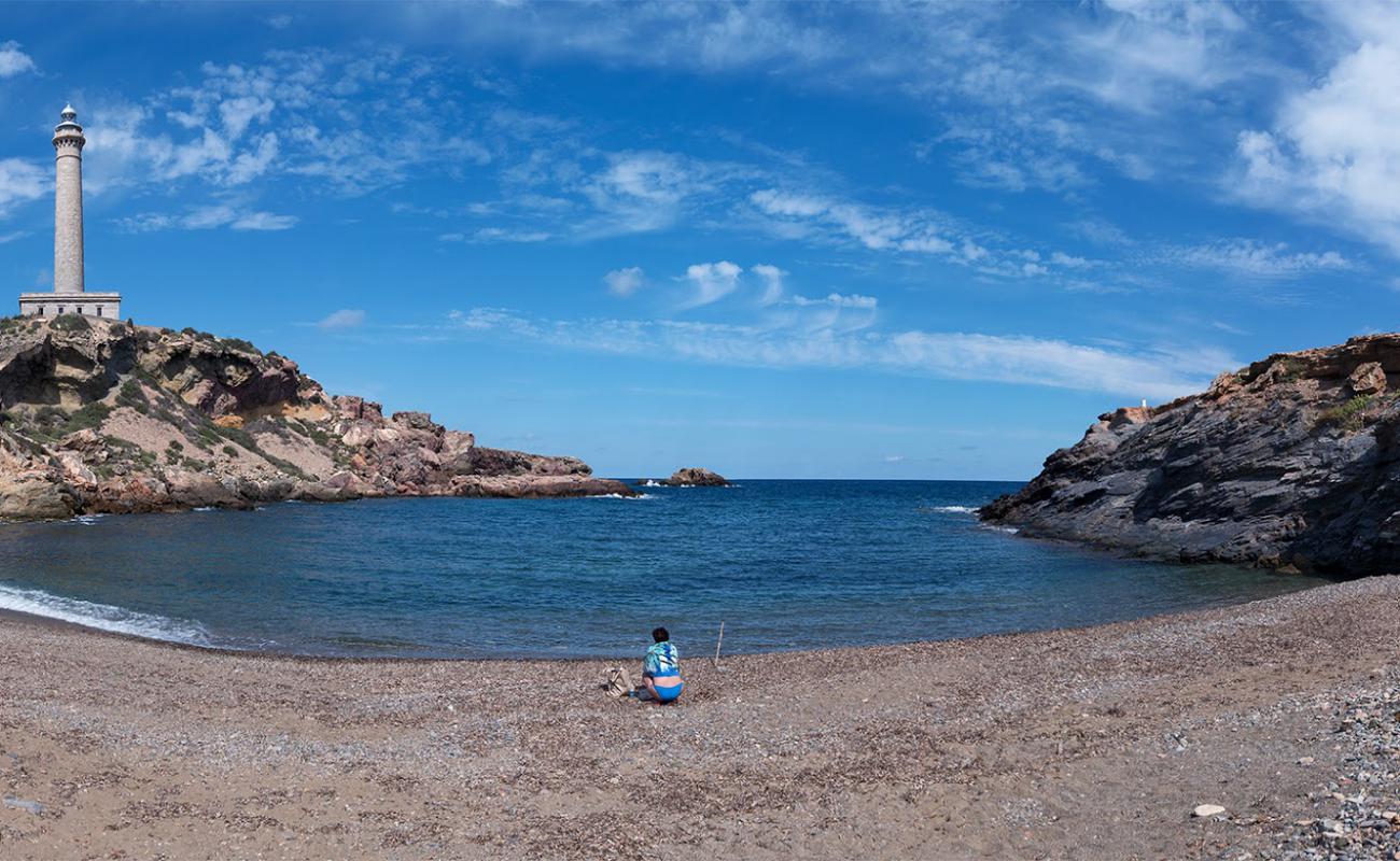 Photo de Playa de la Calafria avec sable gris avec caillou de surface