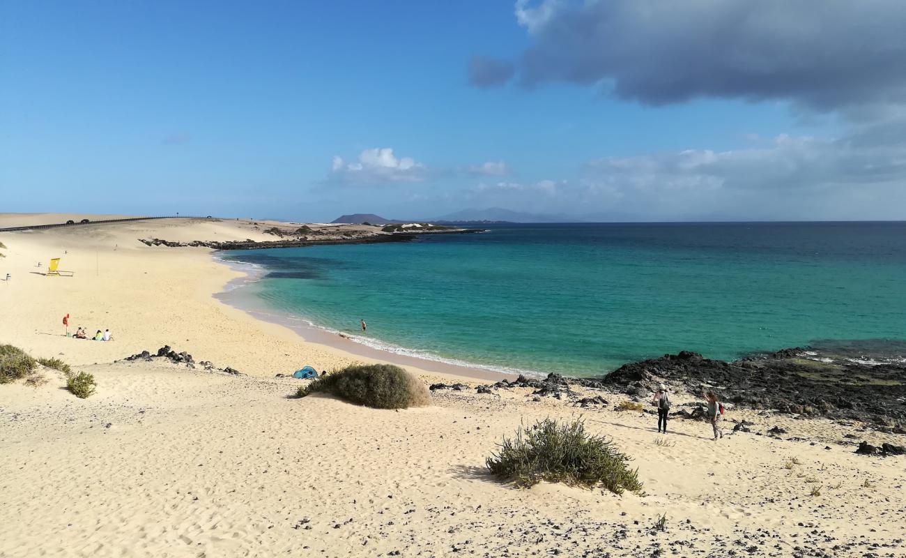 Photo de Plage d'Alzada avec sable fin et lumineux de surface