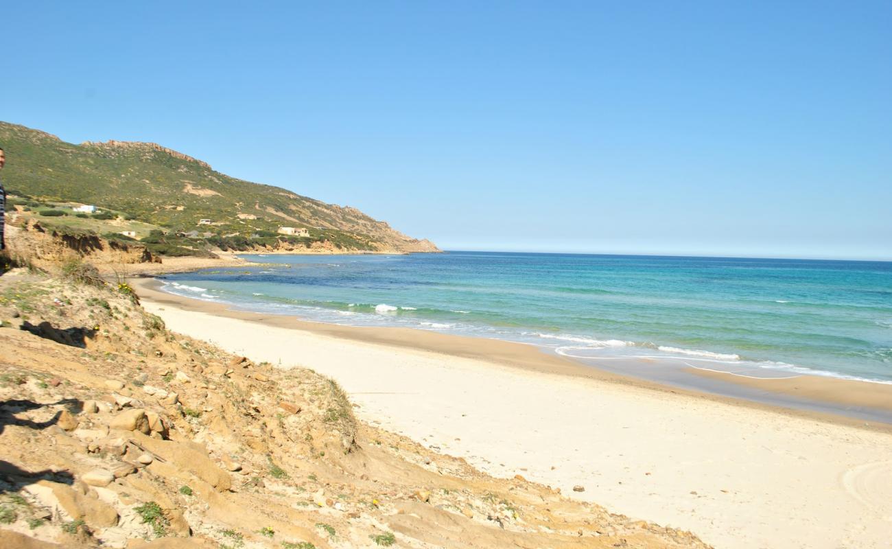 Photo de Plage Dar El Janna avec sable fin et lumineux de surface