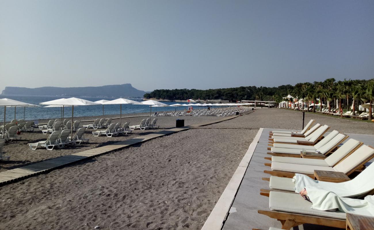 Photo de Plage du Club Med Palmiye avec sable noir & galets de surface