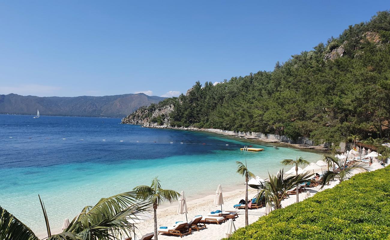 Photo de Angel's Marmaris Beach avec sable fin blanc de surface