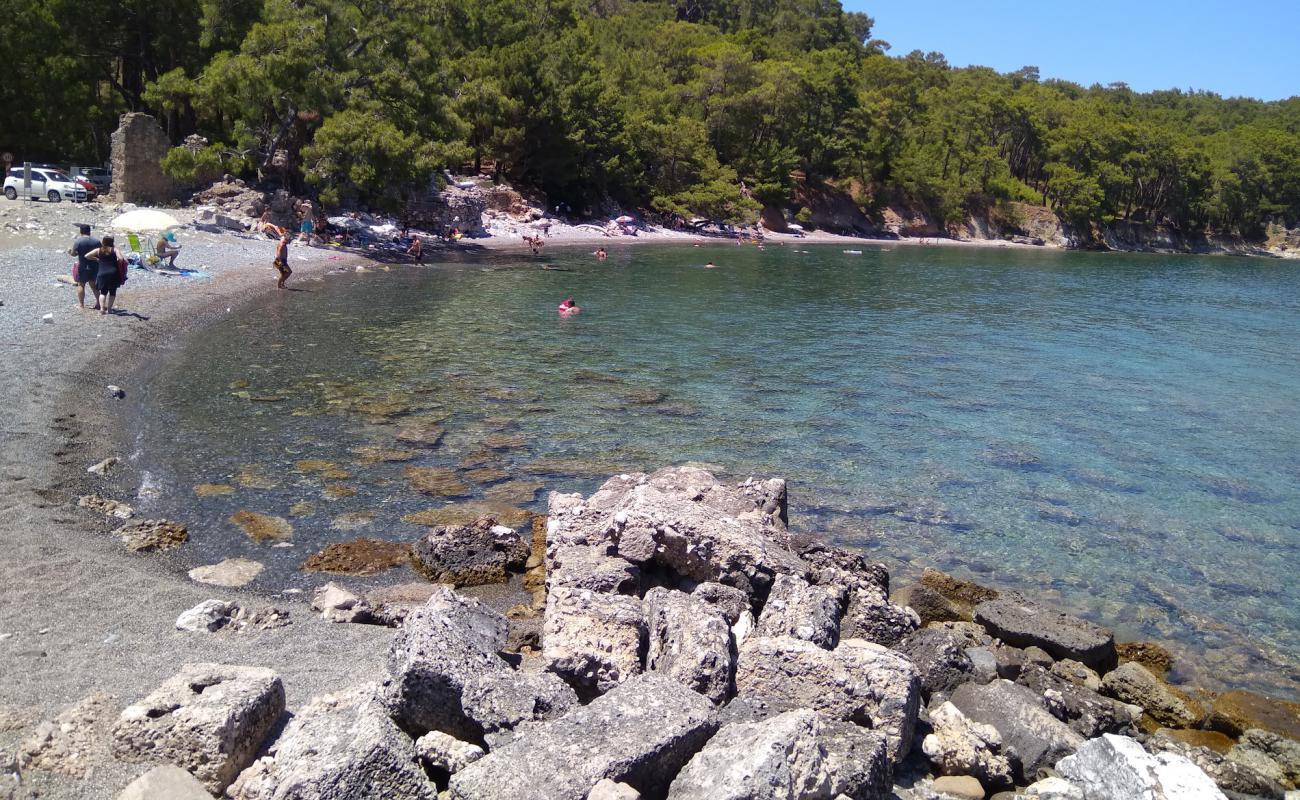 Photo de Phaselis Liman Kalintilari Beach avec sable gris & rochers de surface