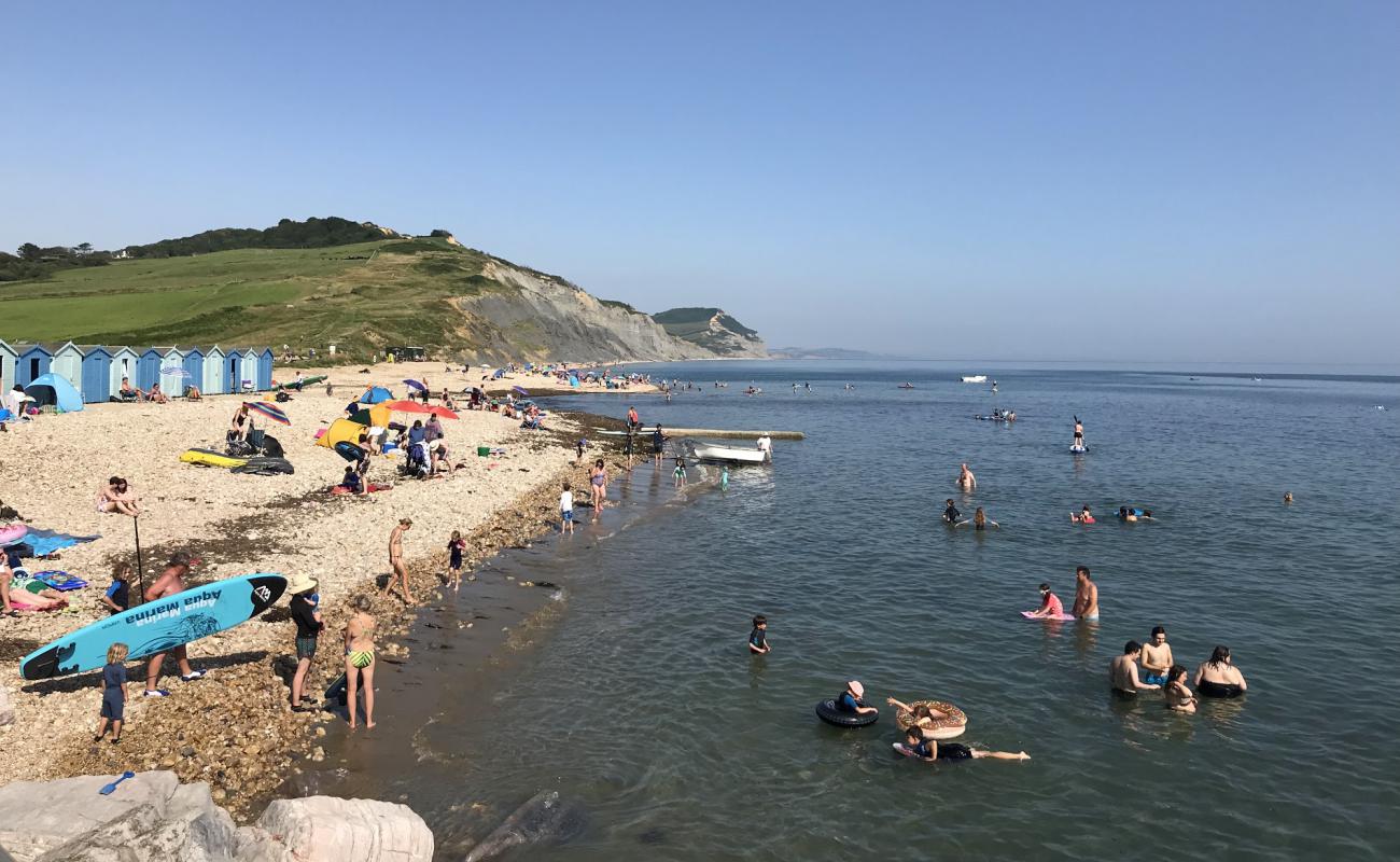 Photo de Plage de Charmouth avec sable beige & galets de surface