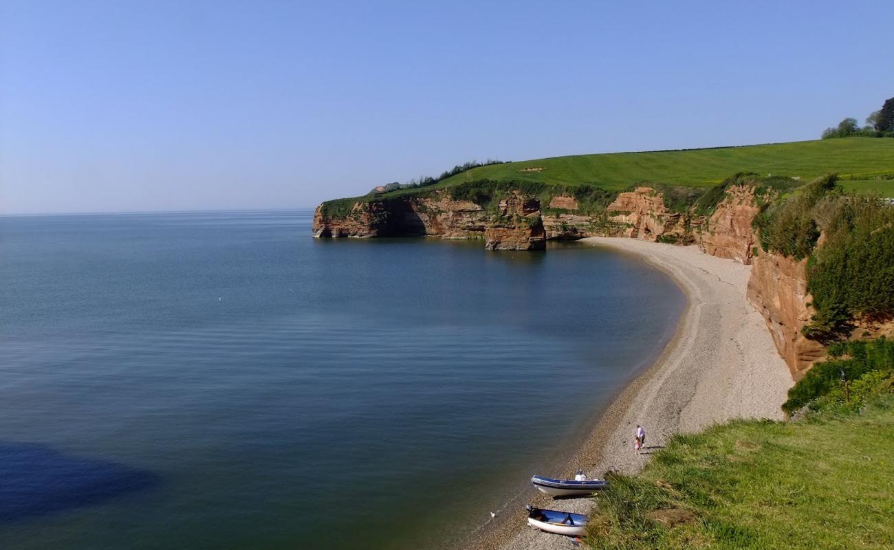 Photo de Ladram Bay avec galets beige de surface
