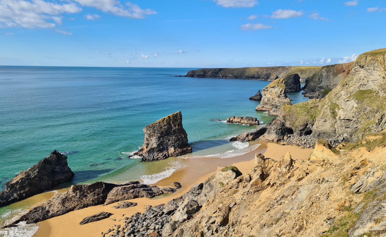 Photo de Pentire Steps beach avec sable fin et lumineux de surface