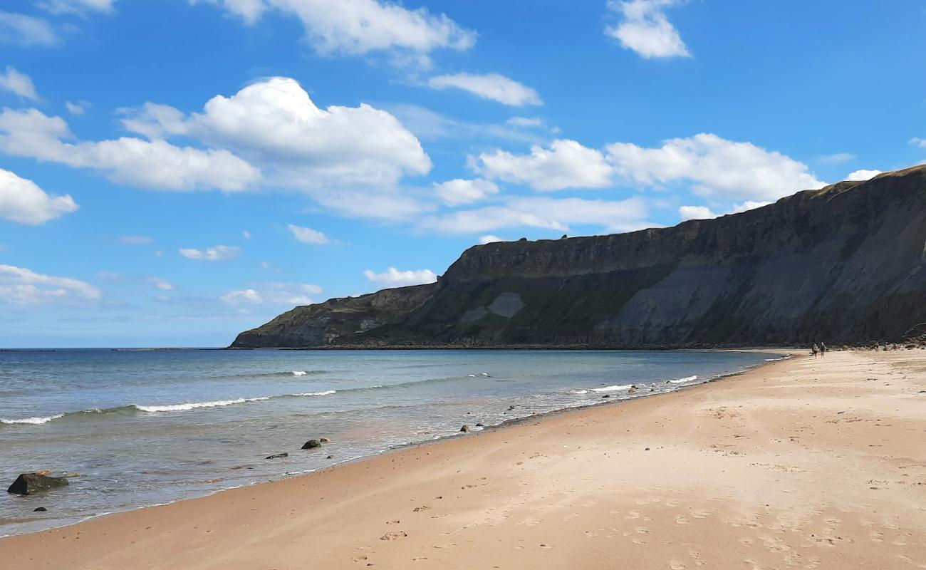 Photo de Cayton bay beach avec sable beige de surface