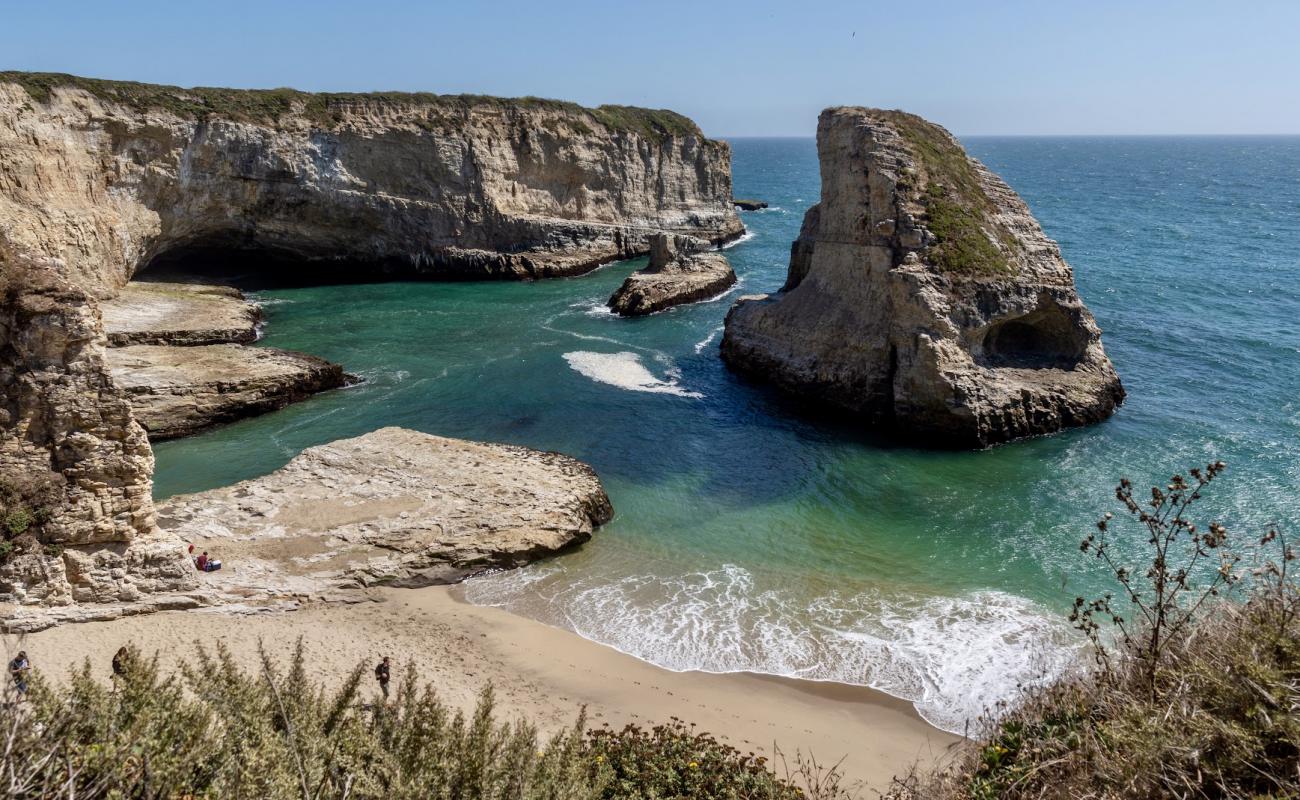 Photo de Plage de Shark Fin Cove avec sable fin et lumineux de surface