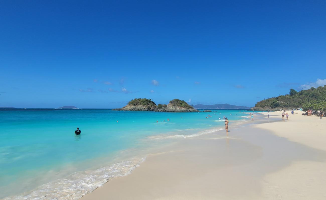 Photo de Plage de Trunk Bay avec sable fin et lumineux de surface