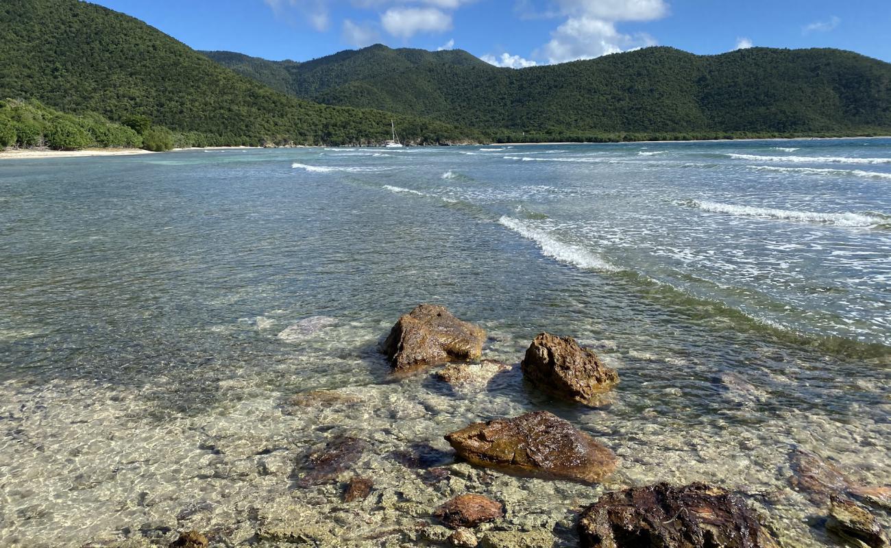 Photo de Little Reef beach avec sable gris & rochers de surface