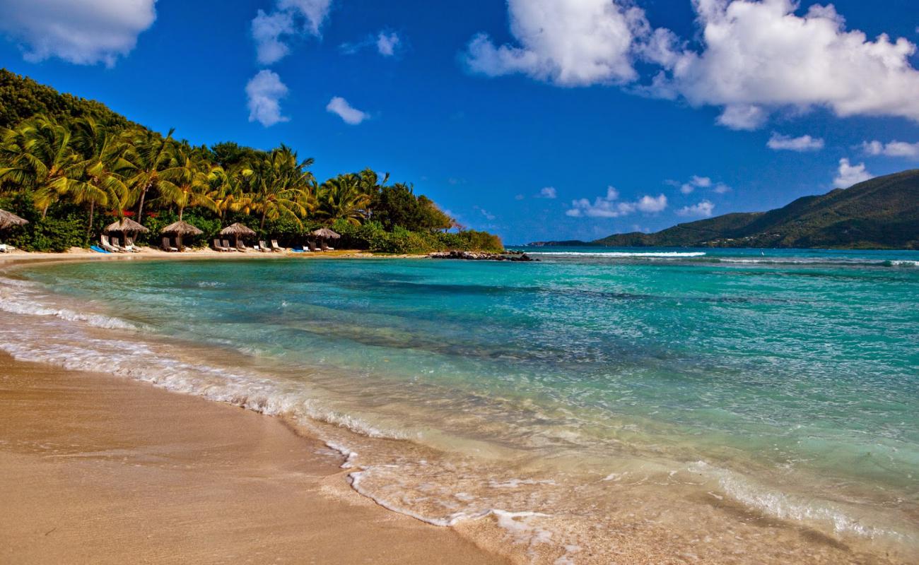 Photo de Plage de Little Dix Bay avec sable fin et lumineux de surface